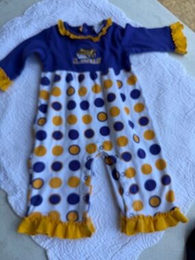 Tart Collections Purple and Gold Polka Dot Ruffle Footie